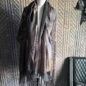 Chic Black and Brown Patterned Scarf 40”/75”-100%Cashmere-the finest and softest